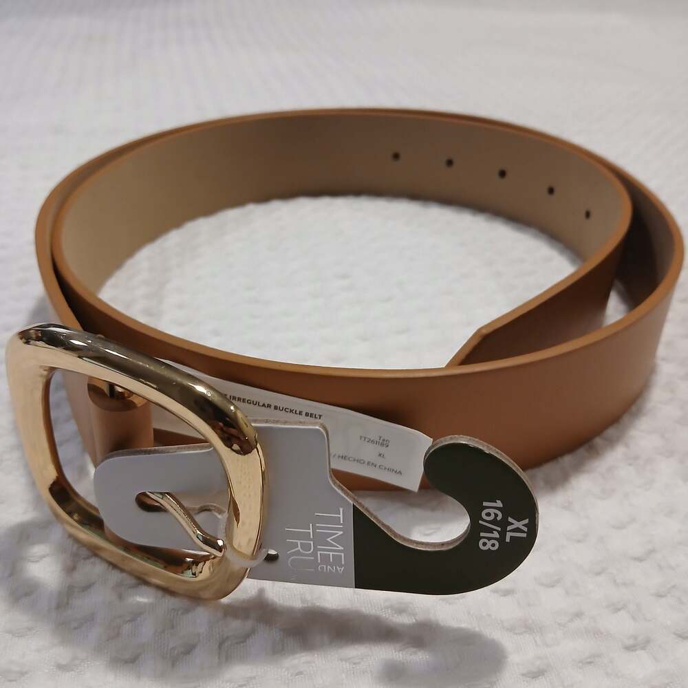 Time and Tru Women's Tan Irregular Buckle Belt XL 16/18